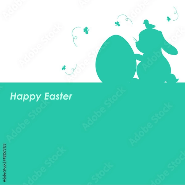 Fototapeta happy easter lettering with green easter background with bunny and big egg