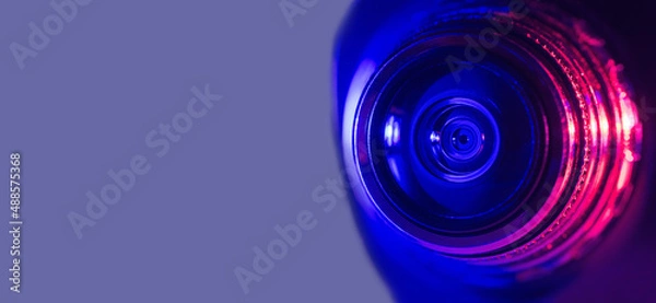 Obraz Camera lens with purple and pink backlight. Cyberpunk style. Banner