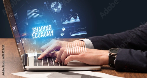 Fototapeta Businessman working on laptop, business concept