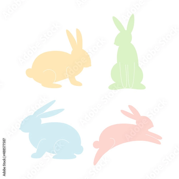 Fototapeta Colorful rabbits. Set of four elements isolated on a white background.