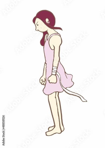Fototapeta パーソナリティ障害　手首の包帯をなびかせる女性のイラスト　シンプル
