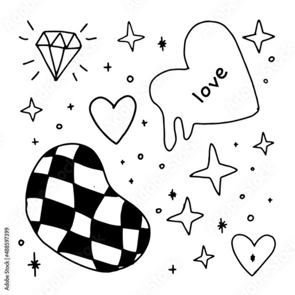 Obraz illustration of hearts and stars, checkerboard