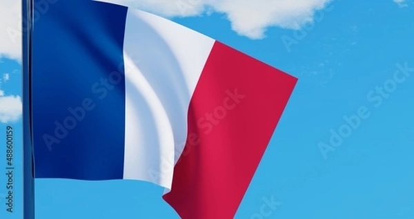 Fototapeta 3D illustration of France Flag are waving in the sky
