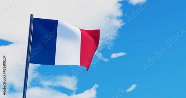 Fototapeta 3D illustration of France Flag are waving in the sky