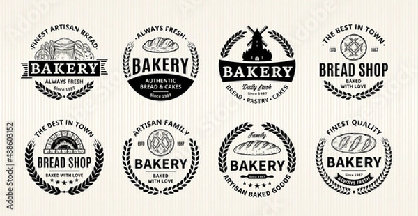 Fototapeta Vector bakery and bread labels, icons and design elements
