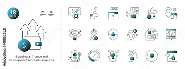 Obraz Set vector line icons in flat design with elements for mobile concept and web apps. Collection of modern infographic logo and pictogram. Business and finance icons - outline icon, vector. Eps 10