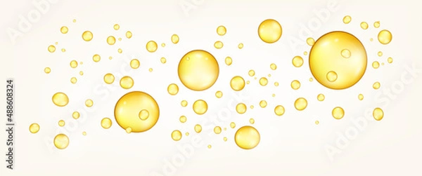Obraz Organic yellow oil bubbles droplet. Fish oil Vitamin bubbles droplet.