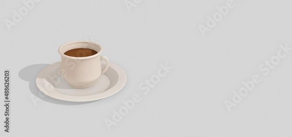 Fototapeta isolated cup of coffee with milk.  banner illustration, 3d rendering