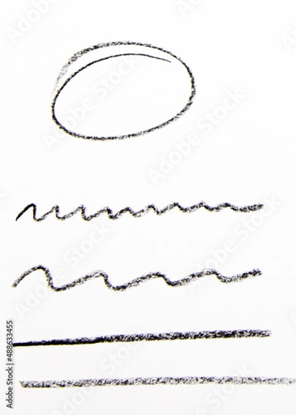 Obraz Cosmetic pencil samples isolated on a white background Hand drawn hatching shapes on isolated white background. Wavy tangled doodles. Black and white illustration