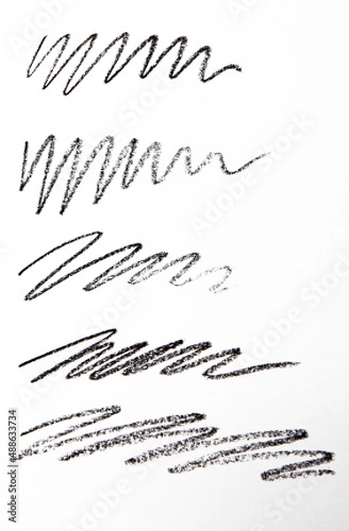 Obraz Cosmetic pencil samples isolated on a white background Hand drawn hatching shapes on isolated white background. Wavy tangled doodles. Black and white illustration