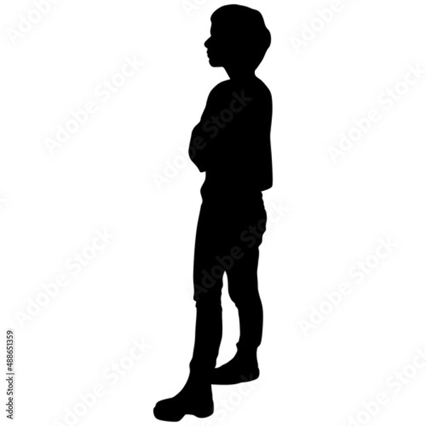 Fototapeta Black silhouette of girl with short hair in trousers and boots