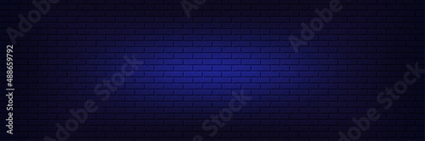 Fototapeta Neon light brick pattern wall background. Stone brickwall texture. Building stone tile material. Textured brickwork stonewall. Building brick wall neon pattern. Construction blocks. Vector