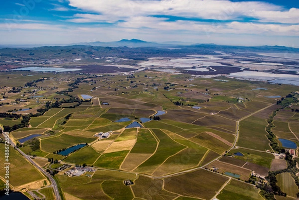 Obraz Expansive Aerial View of the Vineyards and Homes Lining the Napa and Sonoma Valleys in California, USA
