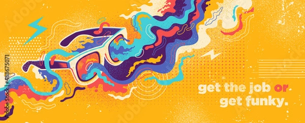 Fototapeta Abstract lifestyle banner design with sunglasses and colorful splashing shapes. Vector illustration.