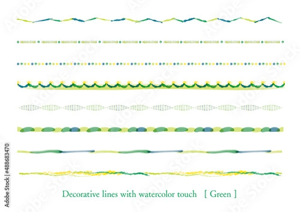 Obraz 水彩タッチの装飾用ライン、緑のセット