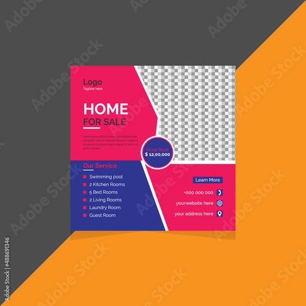 Fototapeta Set of social media post template and marketing webinar other seminars, online courses and classes, suitable modern banner and real estate square banner design template etc.