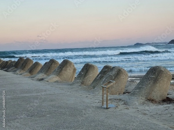 Obraz 대한민국,아시아,강원도,양양군,물치항,바다,저녁노을,파도,등대, 해안,풍경,여행,해수욕장,하늘,부두,해안가,산,하늘