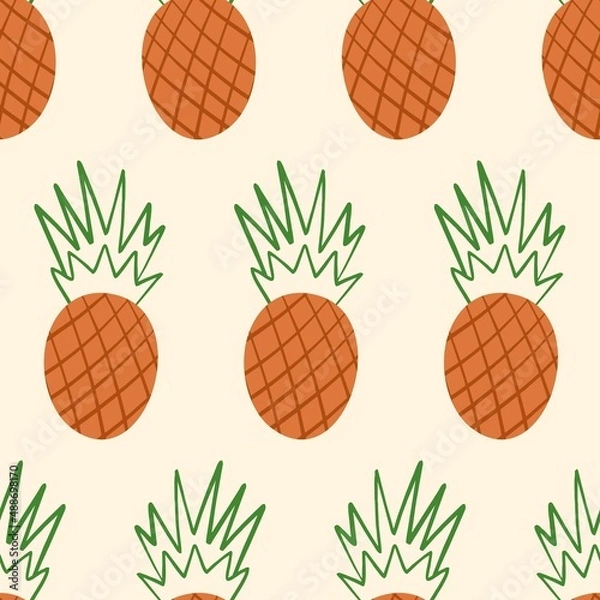 Obraz vector pattern with ripe bananas. flat pattern image with whole pineapples. pineapples with green leaves