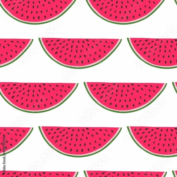 Obraz Seamless watermelons pattern. Vector background with watercolor watermelon slices.