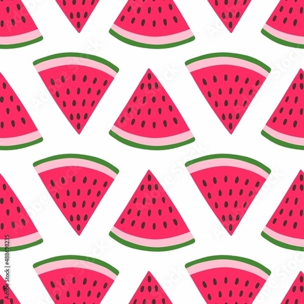 Fototapeta Seamless watermelons pattern. Vector background with watercolor watermelon slices.