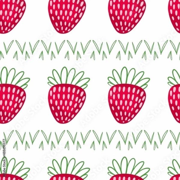 Obraz Strawberries hand drawn seamless pattern background