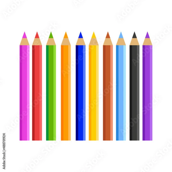 Fototapeta Set of colored pencils in flat design. Vector stock illustration