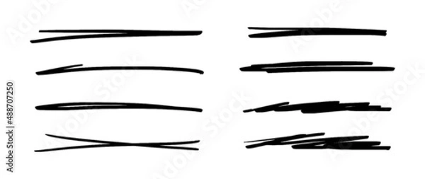 Obraz Rapid highlights. Underline markers collection. Vector illustration of scribble lines isolated on white background.