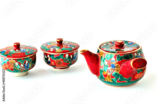 Obraz 九谷焼唐子の蓋つき湯呑と急須