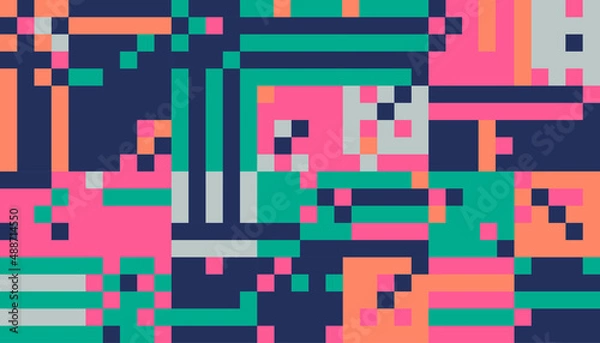 Fototapeta Bold seamless neon color pattern. Vector illustration. Pixels and glitch effect
