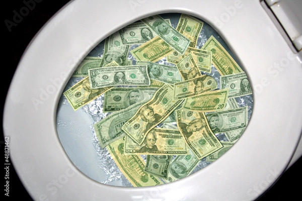 Obraz Money Flows Down Toilet