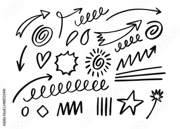 Fototapeta Modern black color doodle signs set. Hand drawn vector design elements.