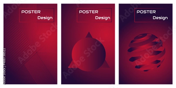 Fototapeta Set with abstract sci-fi posters for interior decor. Banner vector design. 