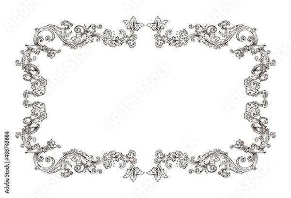 Fototapeta Vector horizontal decorative frame in Baroque Victorian vintage retro style