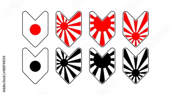 Obraz Shoshinsha Wakaba mark. Vector Japanese concept JDM symbol. Sticker shield Sun Flag symbol of Japan.