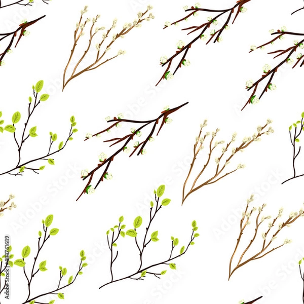 Obraz Seamless pattern with spring twigs and leaves.