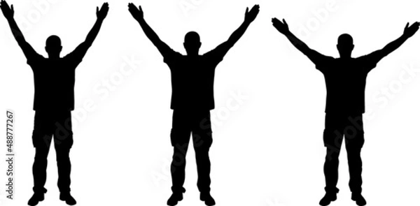 Fototapeta man with hands up silhouette