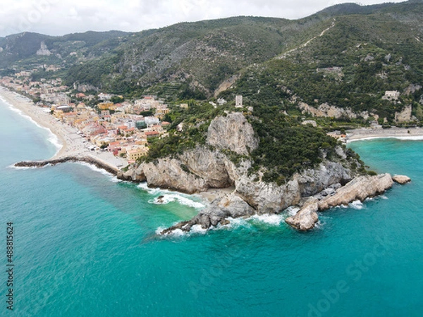 Obraz Aerial view of Varigotti in Liguria, Italy, small town on the ligurian coast. Drone photography of Varigotti, one of coolest ligurian village in north Italy, near Noli and Finale Ligure.