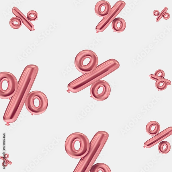 Fototapeta Red and shiny percentage balloons fall down and floating on the white background
