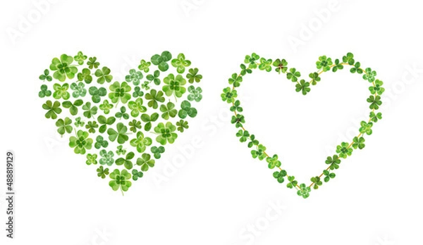Obraz Watercolor circle heart with clover leaves. Floral fwreath with shamrock and quote "Be lucky". St.Patick day