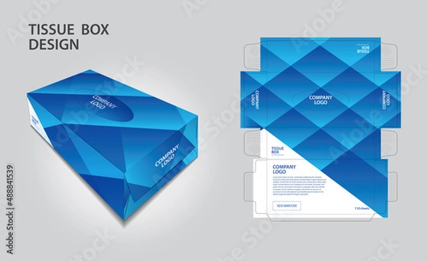 Fototapeta Tissue box Design Blue polygon concept, Box Mock up, 3d box, Can be use place your text and logos and ready to go for print, Product design, Packaging vector illustration, polygon style