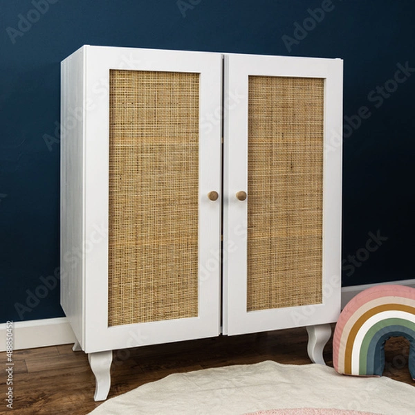 Fototapeta Gray simple furniture with rattan doors boho style