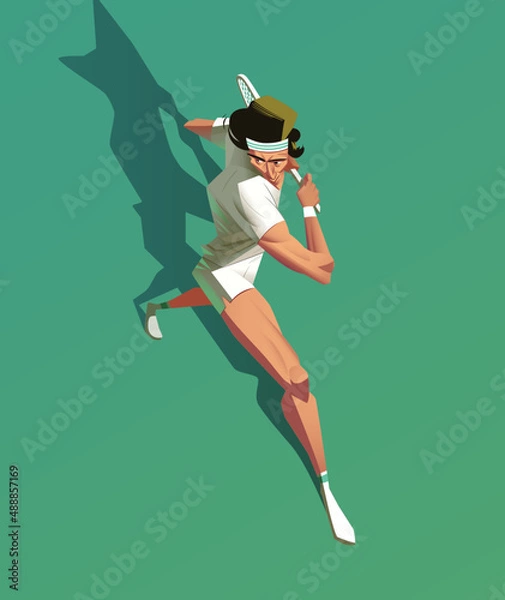 Fototapeta Tennis player on a court with the racket in hands
