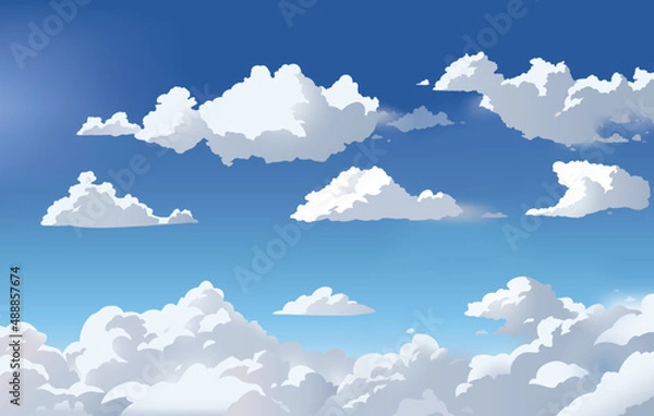 Fototapeta Vector blue sky and clouds. Anime clean style. Background design