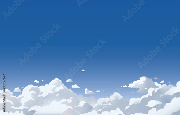 Fototapeta Vector daylight landscape sky with clouds.Anime clean style. Background illustration	