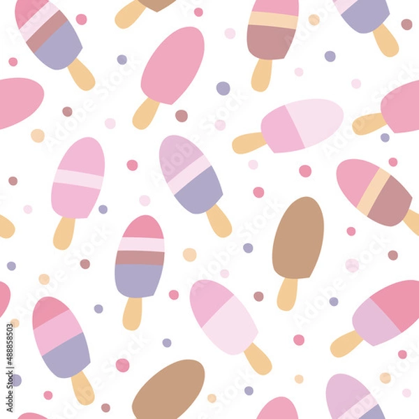 Fototapeta Seamless pattern with ice cream. Summer texture on white background. Vector illustration.