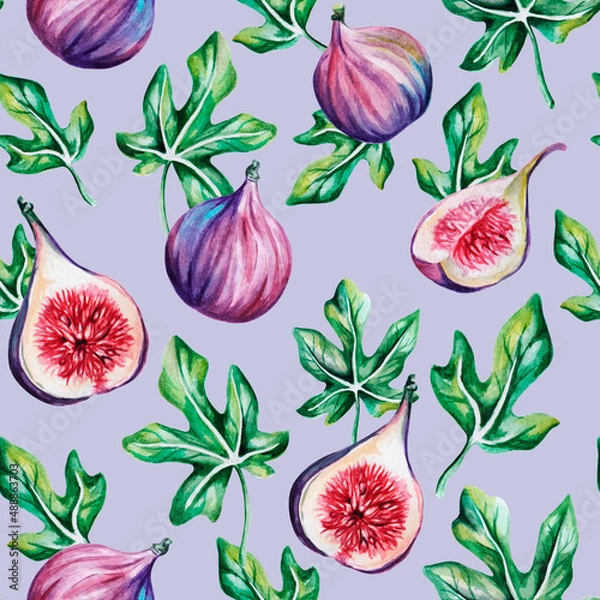 Obraz Watercolor seamless pattern. Fruit pattern. Figs seamless pattern.Watercolor pattern for textile