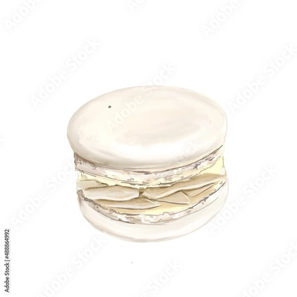 Fototapeta Macaroon cookie isolated on white . Food illustration good for confectionery menu, desserts icon. White coconut macaroon taste