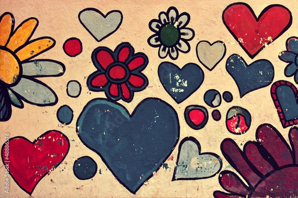 Obraz Love symbol, shapes of heart painted on a wall