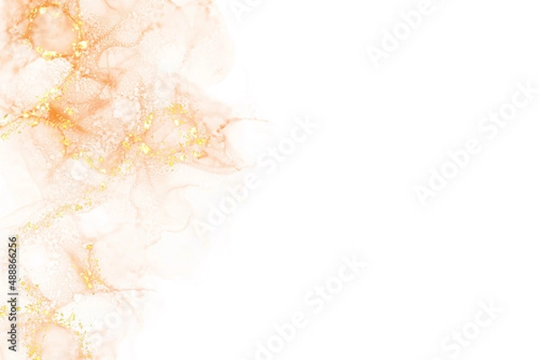 Obraz Soft Gold And Orange Water Colors Flowing Across Left Border Of A White Background