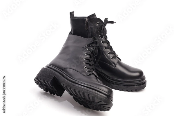 Obraz black winter boots on white background - Image